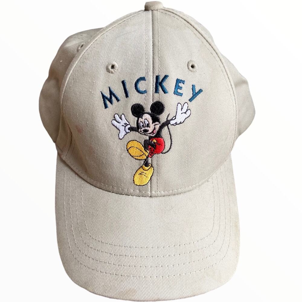 Vintage Disney Mickey Mouse Baseball Cap 100% Cotton Embroidered Khaki 80's
